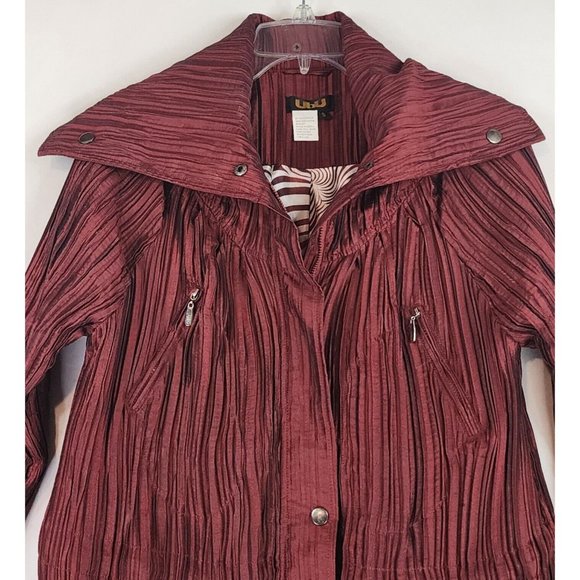 UBU Jacket Womens Small Burgundy Crinkled Retro Lightweight Full Zip Snap on - Picture 8 of 13